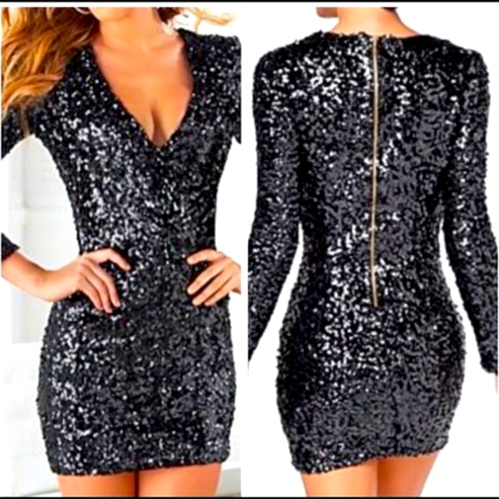 VENUS Black Sequin Mini Dress